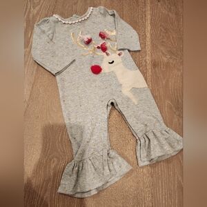 MUD PIE BABY GIRL CHRISTMAS REINDEER ROMPER OUTFIT 3-6M